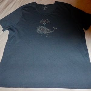 Coral Bay Blue Whale Sequin Tee Top Plus 2X